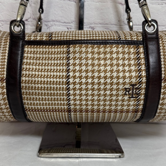 Lauren Ralph Lauren Houndstooth Barrel Baguette Shoulder Bag Purse 13.x5x3in - Picture 3 of 16